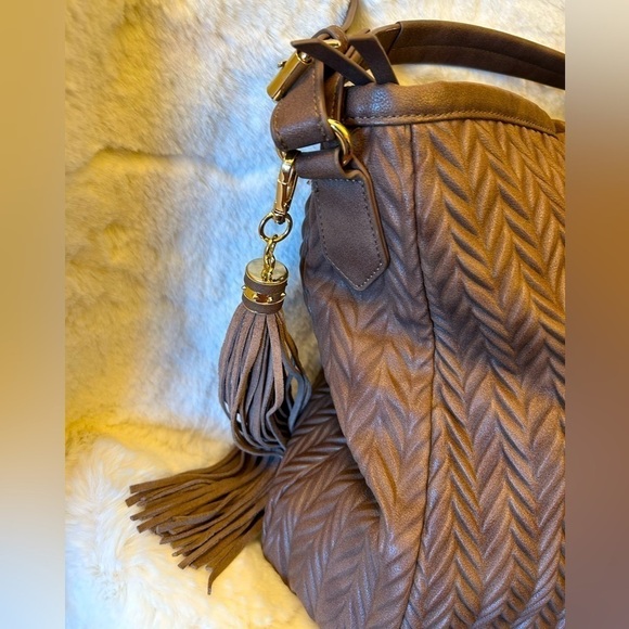 Moda Luxe Expresso brown M/L handbag faux leather abstract herringbone design. J - Picture 2 of 11